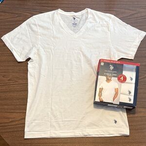 NEW 4 PACK U.S. Polo Assn Men's Medium Classic Fit V Neck T-Shirt White